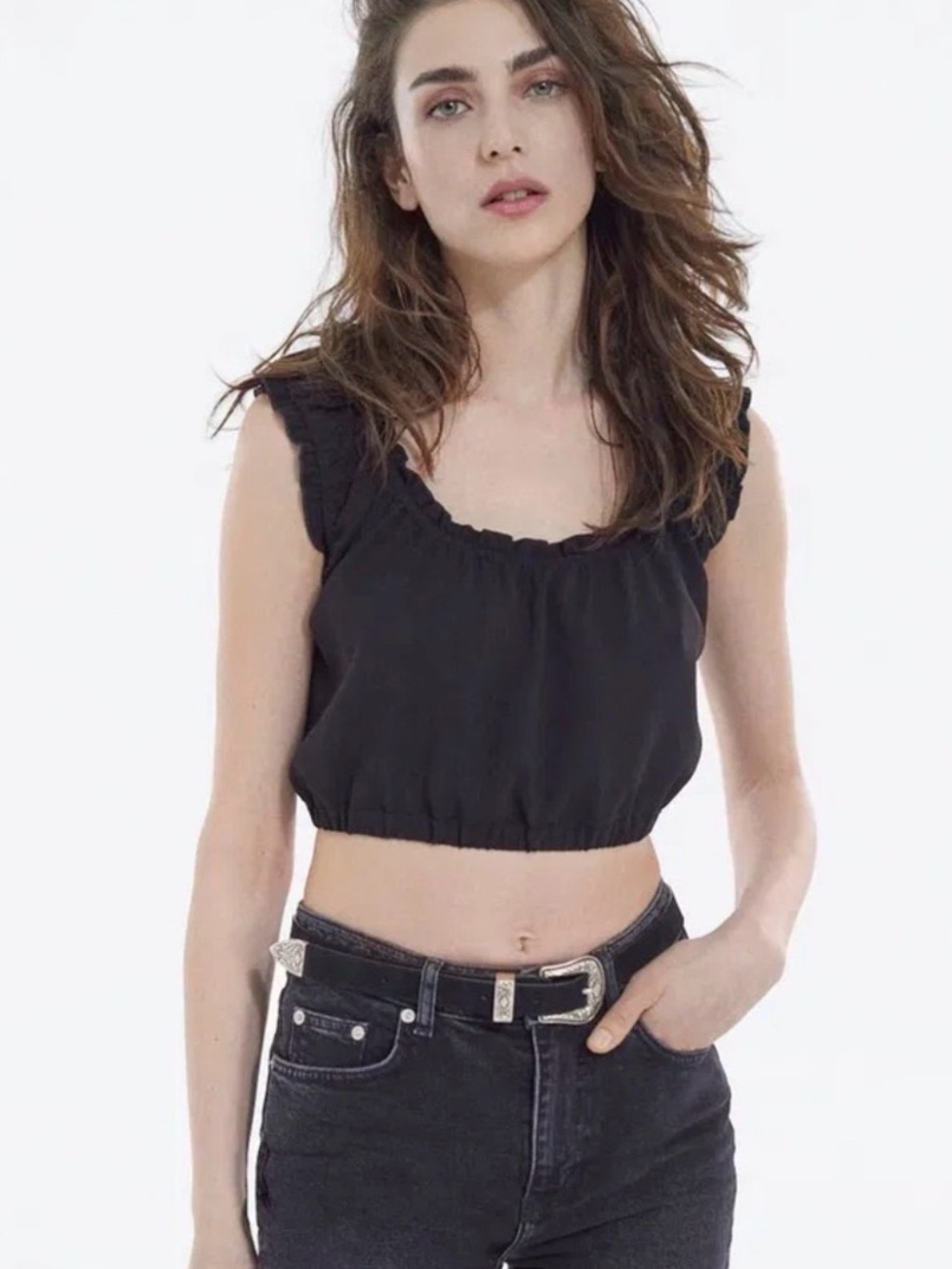 The Kooples NWT Crepe Cropped Top Sleeveless Ruffled Trim $210 FR SZ 1 US Sm 2 4